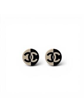 Chanel Black & White CC Logo Stud Earrings With Box Circa 2002